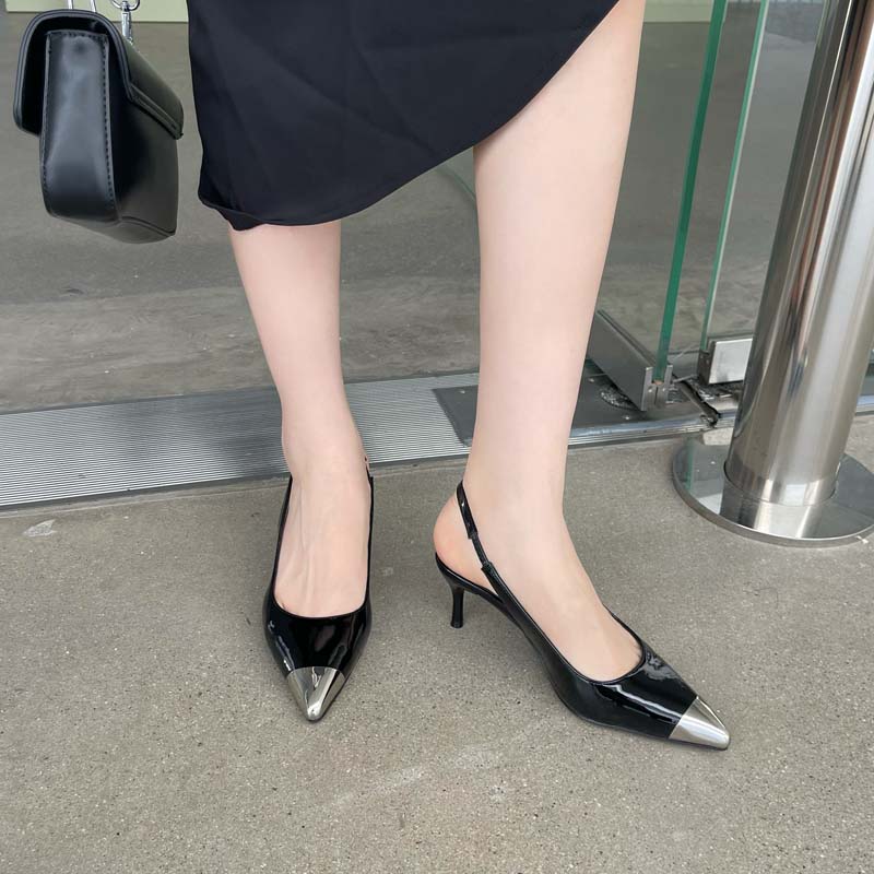 2023 New High Heel Metal Toe Pointed Toe Front Strap Back Open Sandals - Image 2
