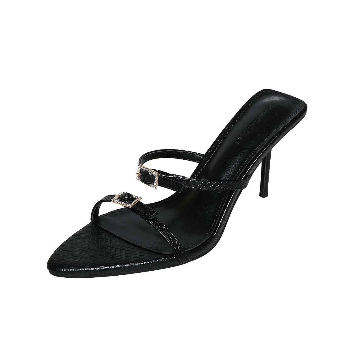 2023 New Summer Two-Strap Rhinestone Buckle High Heel Sandals Open Toe Women's Shoes - Image 5