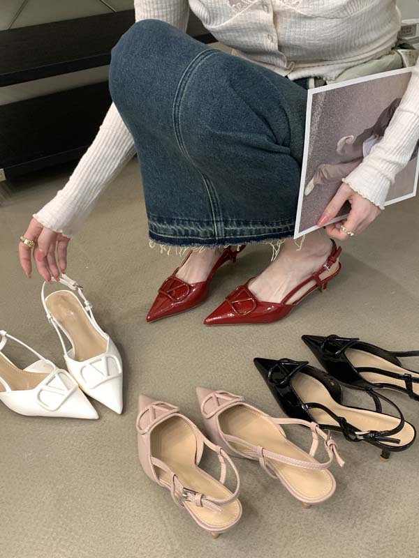 2024 New French Pointed Toe Solid Color Hollow Back Buckle Versatile High Heel Women's Shoes Heel Height 5cm & 7cm - Image 2