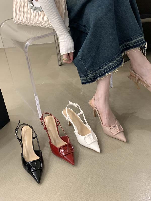 2024 New French Pointed Toe Solid Color Hollow Back Buckle Versatile High Heel Women's Shoes Heel Height 5cm & 7cm - Image 4