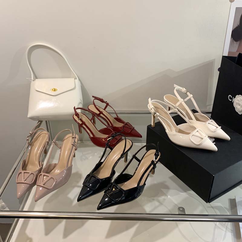 2024 New French Pointed Toe Solid Color Hollow Back Buckle Versatile High Heel Women's Shoes Heel Height 5cm & 7cm