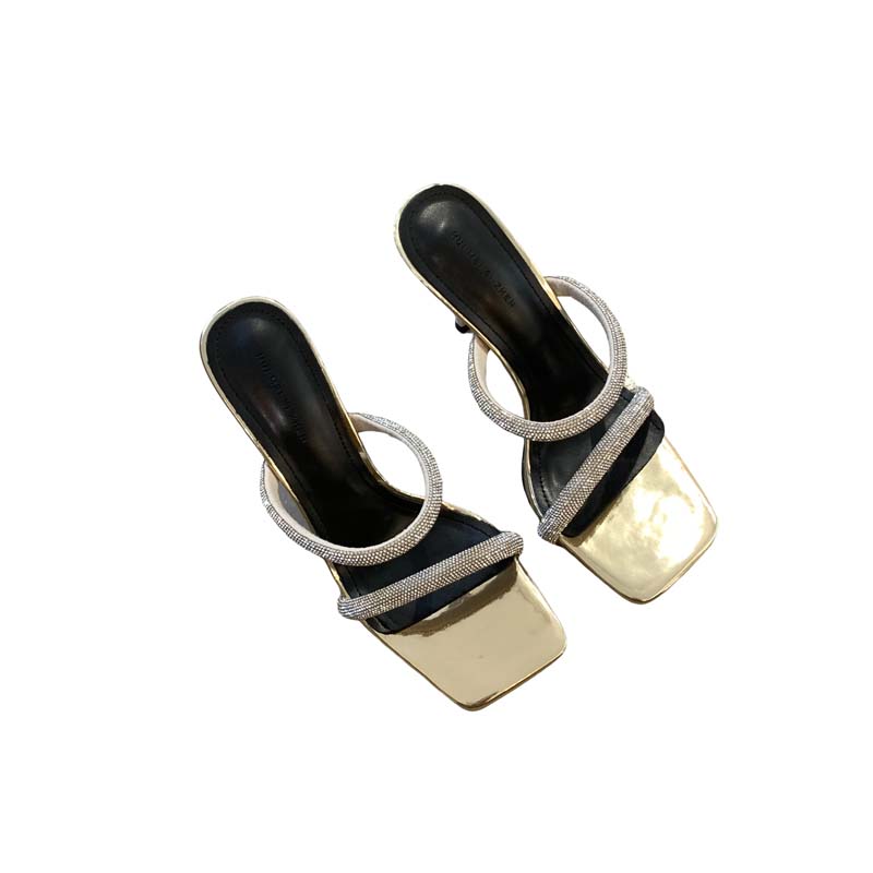 Women's Strappy Stiletto Heel Sandals 2023 New Summer Square Toe Rhinestone Sexy Fashion Anti-Slip Shoes - Image 5