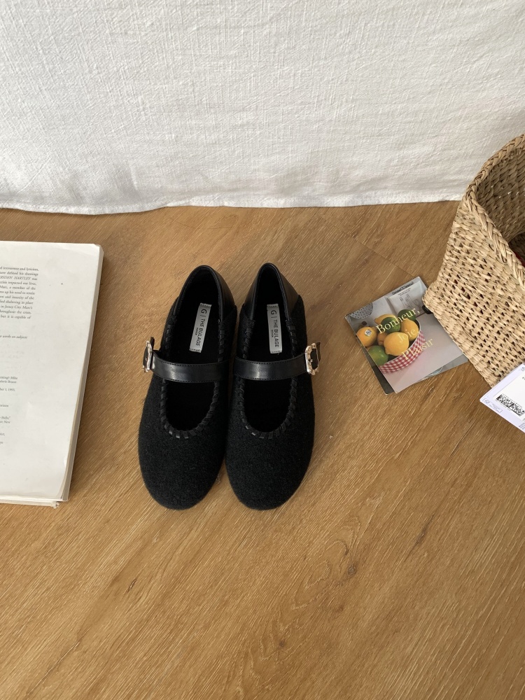French Style Mary Jane Cotton Shoes for Women 2025 New Two-Way Wear Plush Lined Flat Shoes - Image 2
