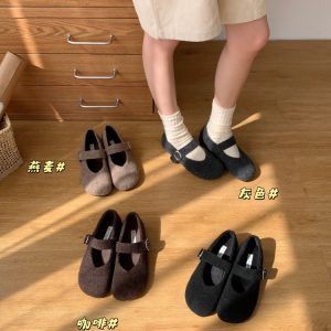Retro Forest Fuzzy Mary Jane Shoes for Women Autumn Winter 2025 New French One-Strap Low Heel