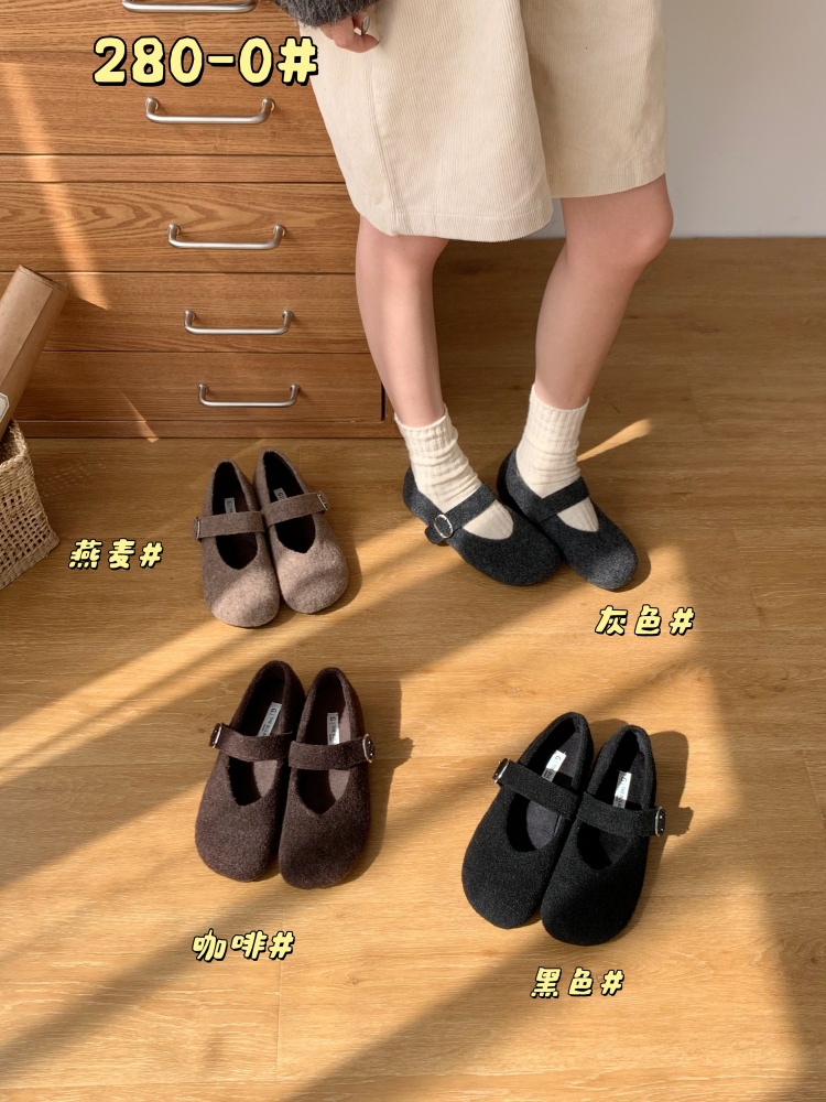 Retro Forest Fuzzy Mary Jane Shoes for Women Autumn Winter 2025 New French One-Strap Low Heel