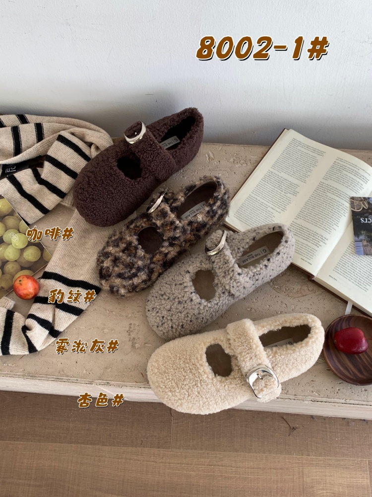 Ge Ge Lv Women's Soft Flat Comfortable Mary Jane Shoes 2025 Winter New Style Faux Fur Lined Casual Round Toe
