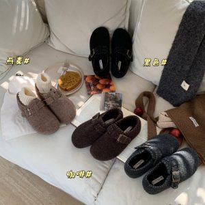 2025 New Forest Style Thick Sole Birkenstock Women's Shoes with Fleece Lining and Hidden Height Increase Slip-on Cotton Shoes