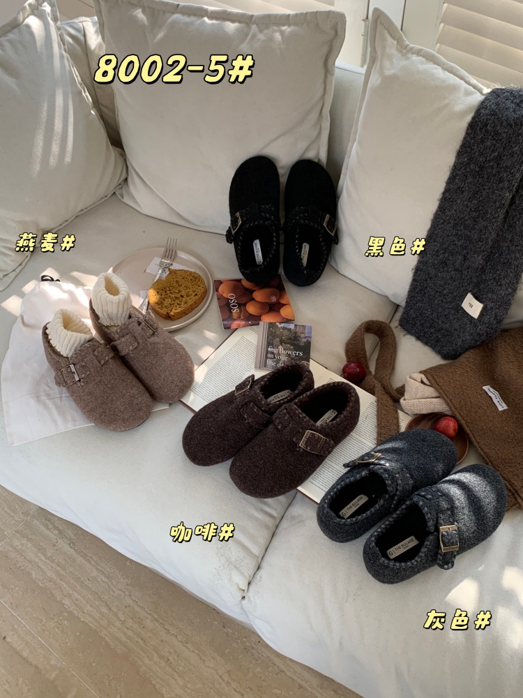 2025 New Forest Style Thick Sole Birkenstock Women's Shoes with Fleece Lining and Hidden Height Increase Slip-on Cotton Shoes