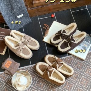 2025 Autumn Winter Faux Fur Lined Warm Non Slip Loafer Shoes for Women Low Top Suede Leather Slip On