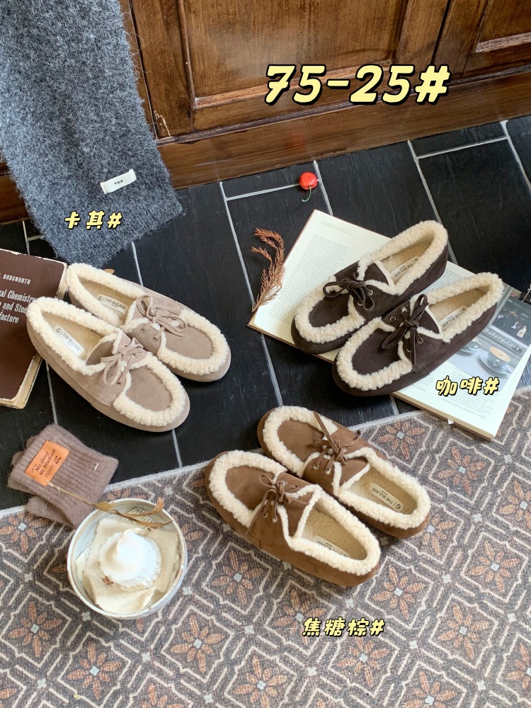 2025 Autumn Winter Faux Fur Lined Warm Non Slip Loafer Shoes for Women Low Top Suede Leather Slip On