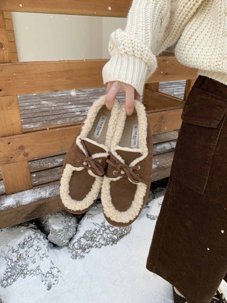 2025 Autumn Winter Faux Fur Lined Warm Non Slip Loafer Shoes for Women Low Top Suede Leather Slip On - Image 3