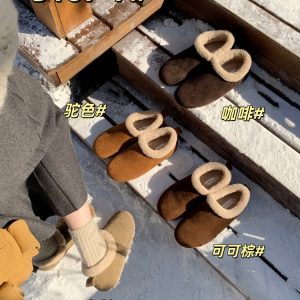 Genuine Leather Sheepskin Plush Snow Boots Women Winter Warm Lined Round Toe Thick Sole Anti-Slip Birkenstock Cotton Shoes