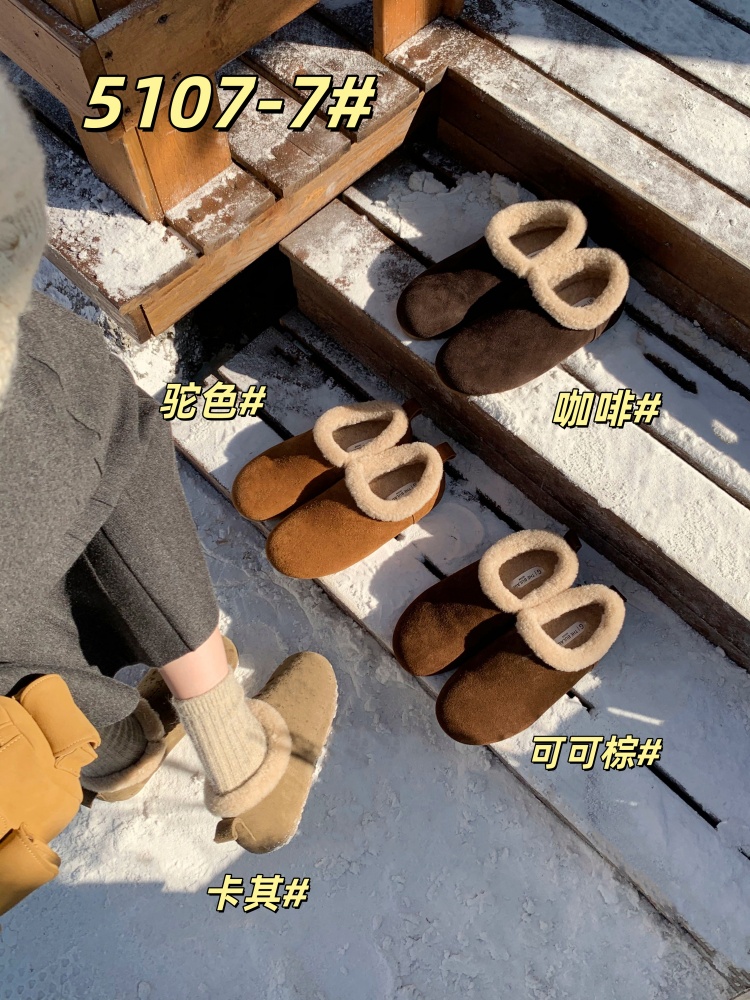 Genuine Leather Sheepskin Plush Snow Boots Women Winter Warm Lined Round Toe Thick Sole Anti-Slip Birkenstock Cotton Shoes