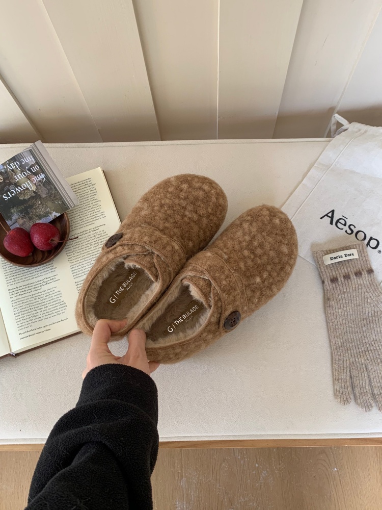 Women's Plush Clog Slippers with Faux Fur Lining, Retro Style, 5cm Hidden Heel - Image 4