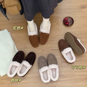 Women's Faux Shearling Lined Leather Clog Boots 2025 Winter Korean Style Round Toe Thick Warm Shoes