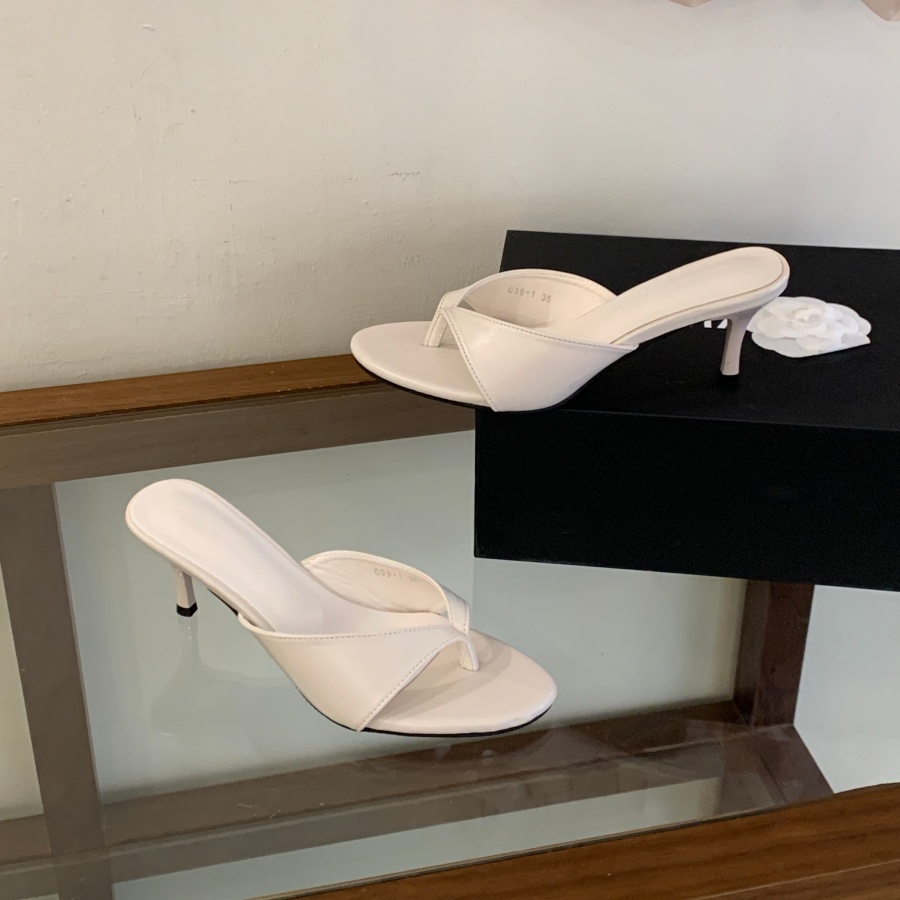 Women's Thong Sandals Summer 2026 French Style High Heel Slippers White Black Dark Brown - Image 4