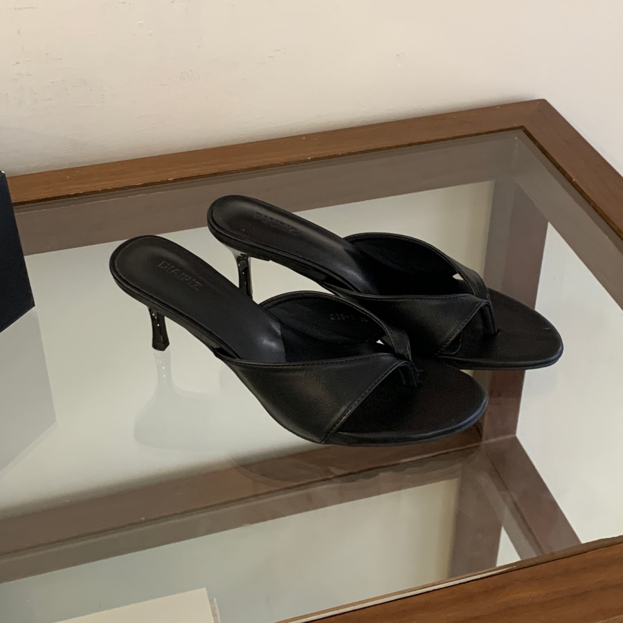Women's Thong Sandals Summer 2026 French Style High Heel Slippers White Black Dark Brown - Image 2