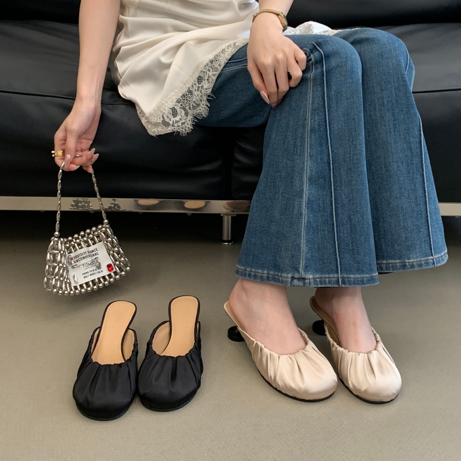 French Elegance Women's Closed Toe Slippers Summer New Style Korean Gentle Fairy Flat Mule Shoes