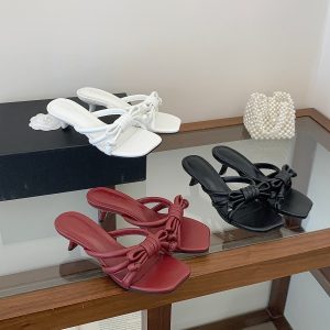 New Vacation Style Handmade Bow Tie Strap One-Strap Women's Slippers Simple Open Toe Thin Heel Sandals