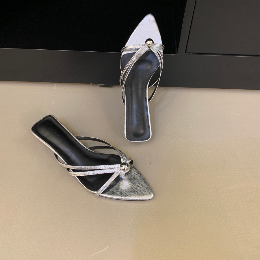 2026 Summer New Black Kitten Heel Slippers for Women French Style Square Toe Slimming One-Band Slide - Image 3