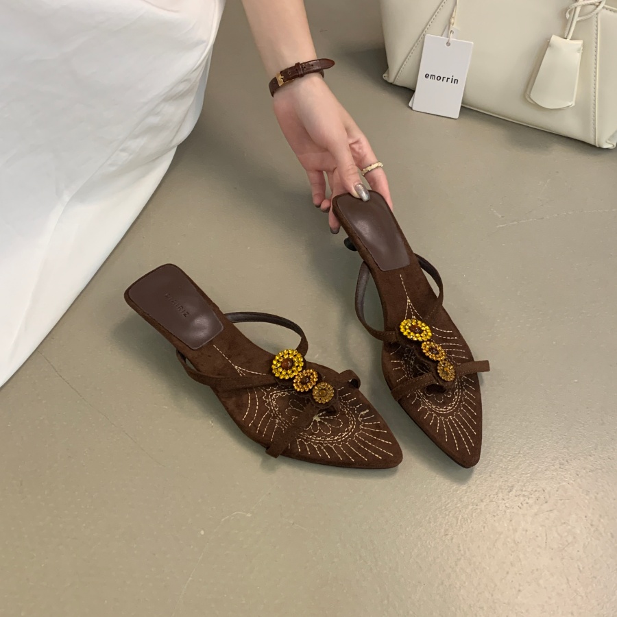 DIAIRIZ Bohemian Pointed Toe Embroidered Flip Flops Women's 2026 New Rhinestone Sandals Slippers - Image 2