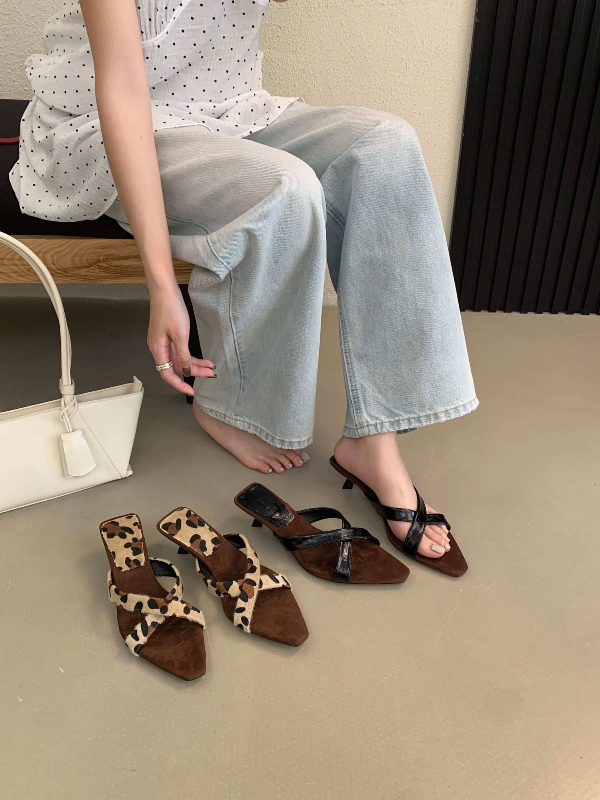 DIAIRIZ Women's Retro Leopard Print Cross Strap Wedge Sandals Summer 2026 Square Toe Open Toe Suede Low Heel Slippers