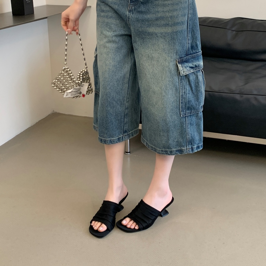 Korean Style Square Toe Flat Heel Slippers for Women 2026 Summer New Design Elegant French Sandals - Image 4