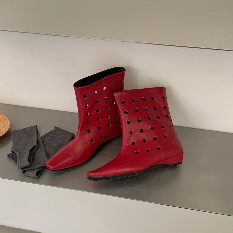 DIAIRIZ Women's Summer Low Heel Ankle Boots 2026 New French Style Breathable Square Toe Boots with Hidden Heel Red - Image 3
