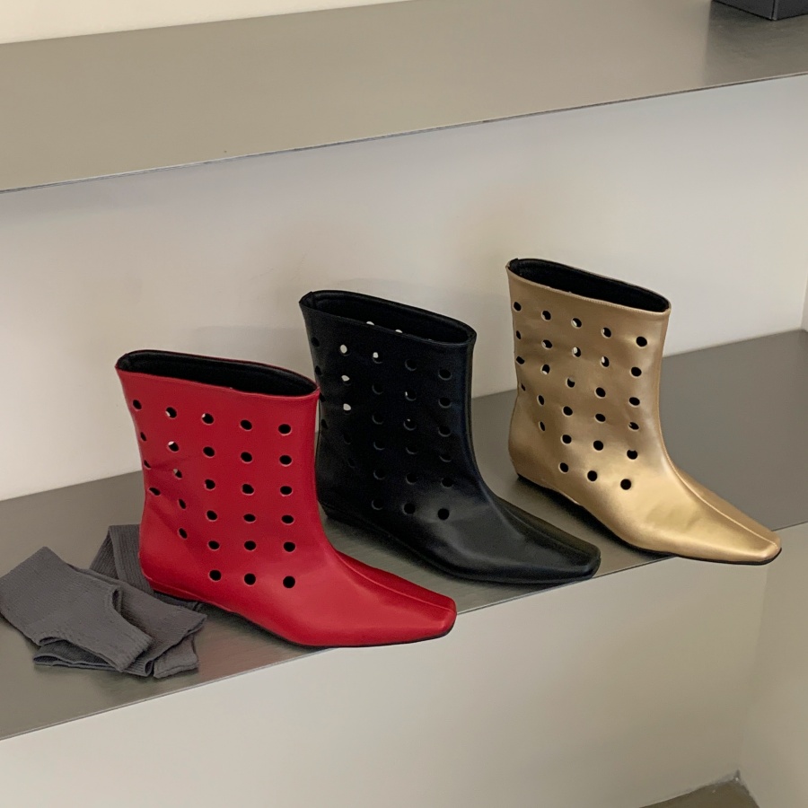 DIAIRIZ Women's Summer Low Heel Ankle Boots 2026 New French Style Breathable Square Toe Boots with Hidden Heel Red - Image 4
