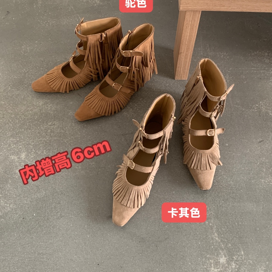DIAIRIZ Women's Retro Cowboy Fringe Boots with 6CM Hidden Heel, Hollow Out Square Toe Mid Calf Boots for Summer 2026 - Image 4
