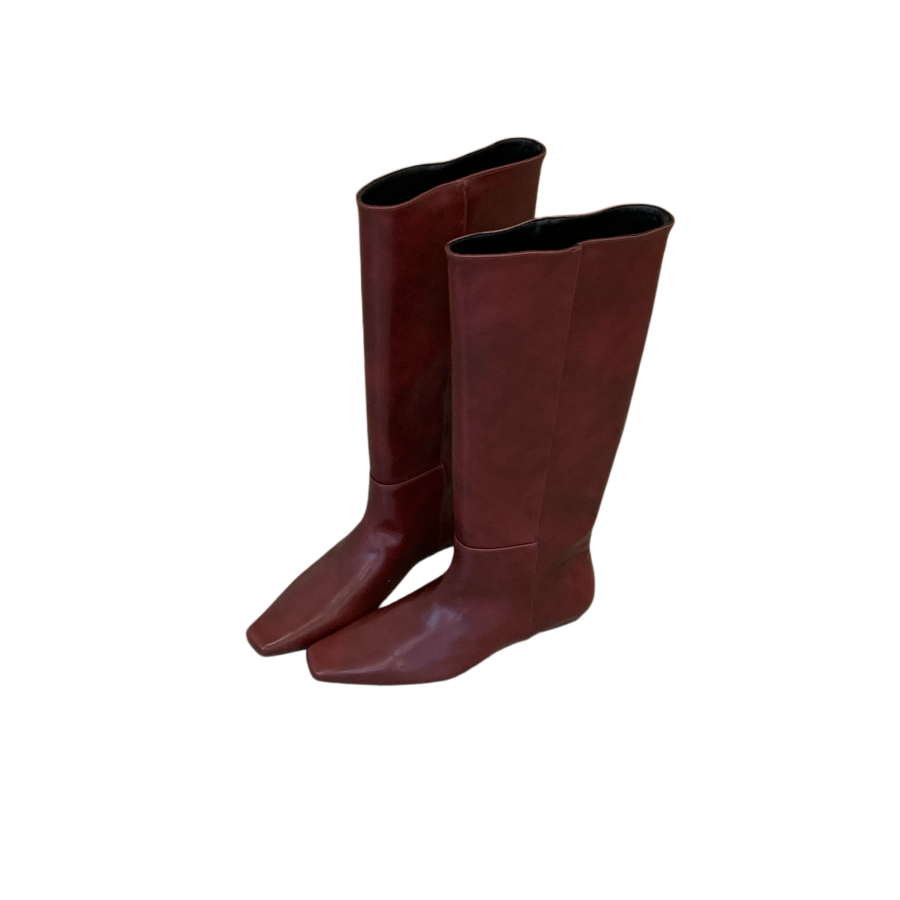 Korean Retro Wine Red Square Toe Long Boots Women 2026 Autumn Winter Slope Heel Slim Straight Cylinder Riding Boots - Image 5