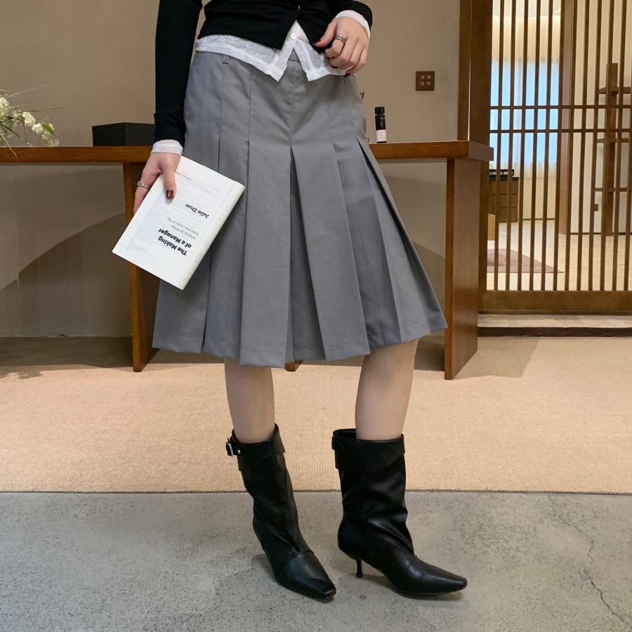 DIAIRIZ Korean Style Pointed Toe Slim Heel Mid Calf Boots Women Autumn 2026 New Hong Kong Style Slim Boots Petite Stacked Boots - Image 3