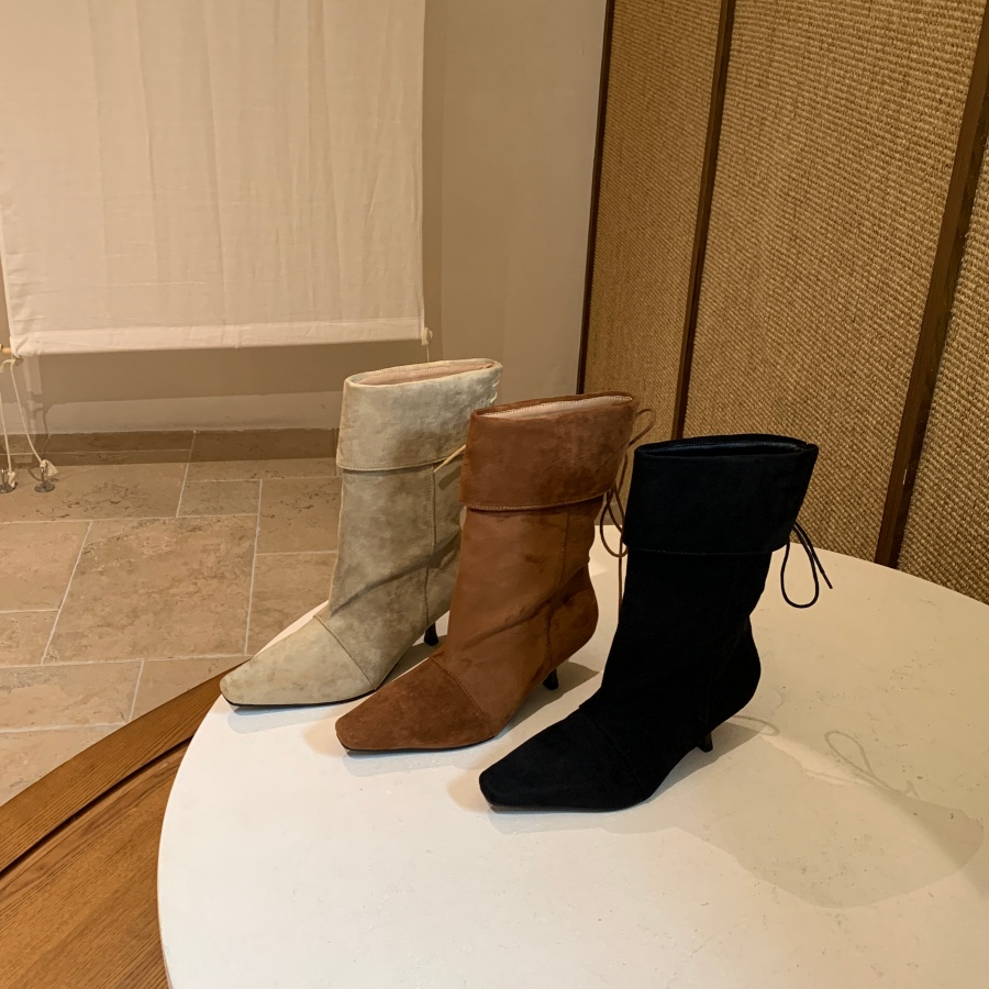 DIAIRIZ Women's Fashion Lace-Up Mid-Calf Boots 2026 Autumn Winter New Arrival Square Toe Stiletto Heel Casual Chunky Boots
