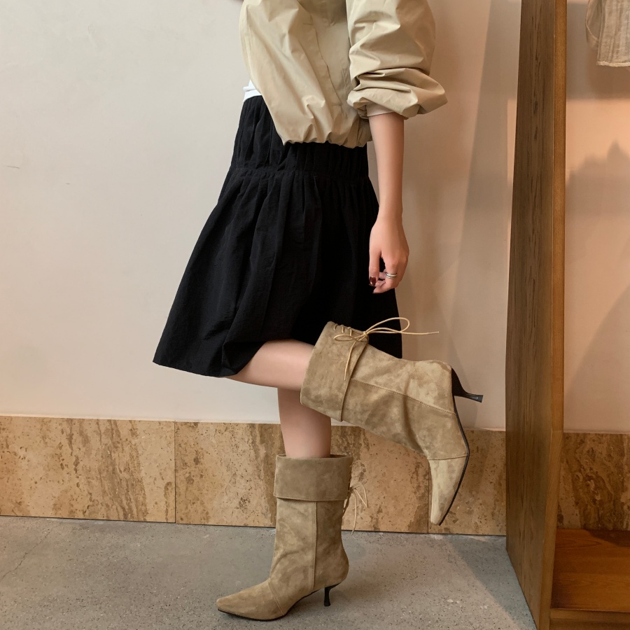 DIAIRIZ Women's Fashion Lace-Up Mid-Calf Boots 2026 Autumn Winter New Arrival Square Toe Stiletto Heel Casual Chunky Boots - Image 4