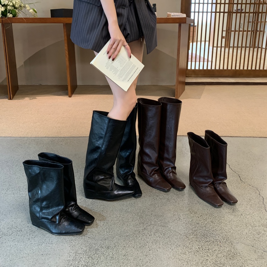 2026 Autumn Winter Retro Square Toe Riding Boots Women Mid Calf Slimming Versatile Stacked Boots Fashion Boots - Image 3