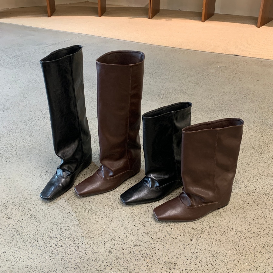 2026 Autumn Winter Retro Square Toe Riding Boots Women Mid Calf Slimming Versatile Stacked Boots Fashion Boots