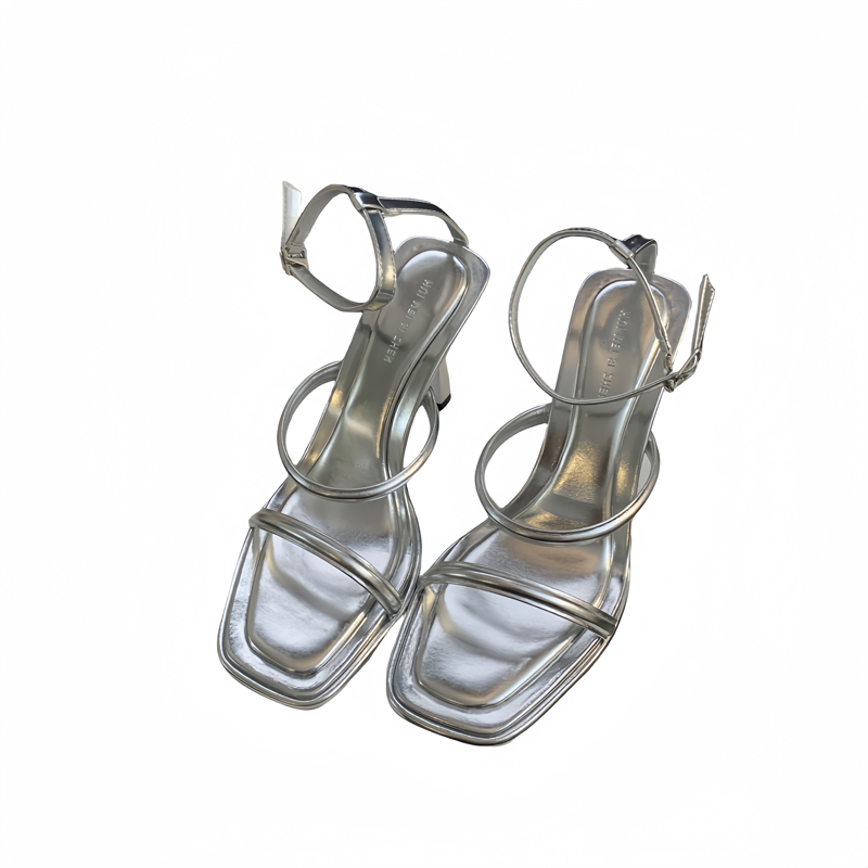 2024 Summer Korean Style Square Toe Open Toe One-Strap Thin Heel Simple Versatile Women's High Heel Sandals - Image 5
