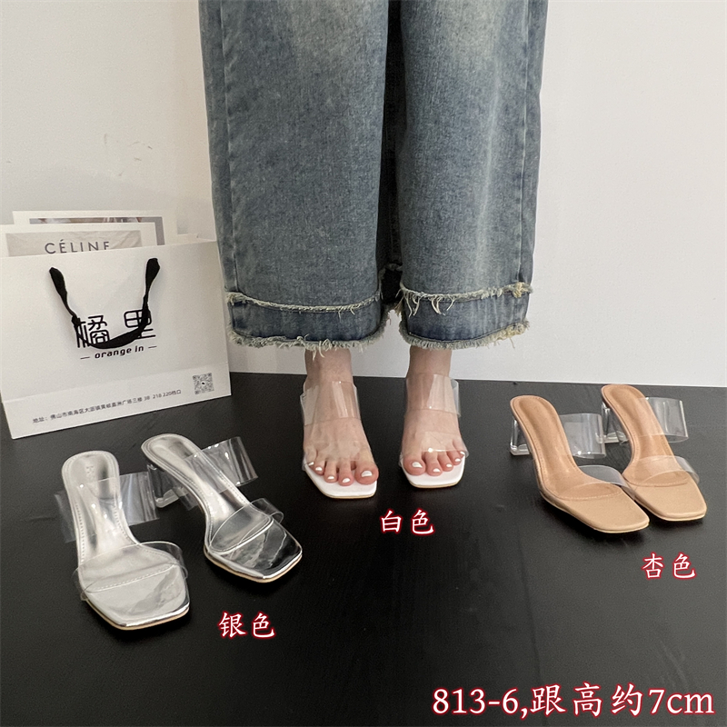 2026 Korean Style Transparent One-Strap Sandals for Women Mid Heel Chunky Heel Crystal High Heels 4cm 5cm 7cm - Image 4