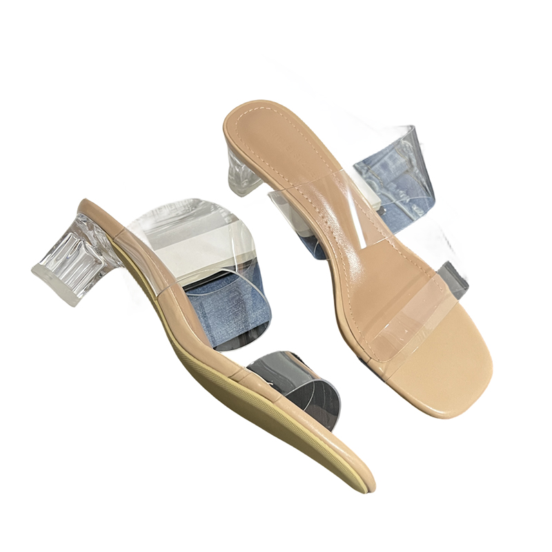 2026 Korean Style Transparent One-Strap Sandals for Women Mid Heel Chunky Heel Crystal High Heels 4cm 5cm 7cm - Image 5